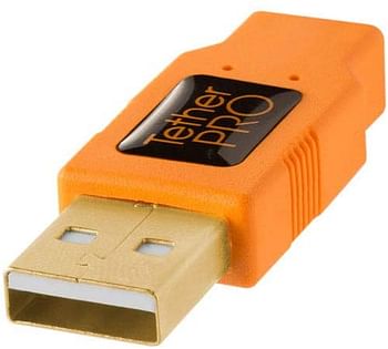 كابل TtherPro USB 2.0 إلى Mini-B بخمسة دبابيس، 15 بوصة (4.6 مم) عالي الوضوح، برتقالي