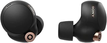 سماعات أذن لاسلكية من سوني WF-1000XM4 الرائدة في مجال صناعة الغاء الضوضاء بحق، شحن لاسلكي، مساعد جوجل للصوت، ألكسيا، سيري، مقاومة للرذاذ والاستماع الذكي والميكروفون للمكالمات، أسود