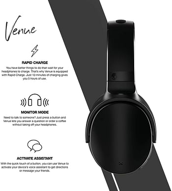 Skullcandy S6HCW-L003 Venue Active Noise Cancelling Over The Ear Bluetooth Wireless Headphones - Black