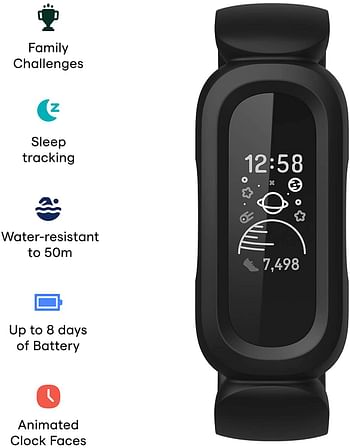 Fitbit Ace 3, Activity Tracker for Kids 6+ with Animated Clock Faces, Up to 8 days battery life & water resistant up to 50 m - Black/Sport Red