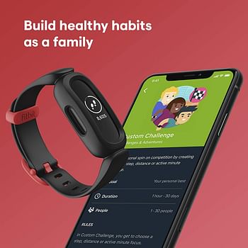 Fitbit Ace 3, Activity Tracker for Kids 6+ with Animated Clock Faces, Up to 8 days battery life & water resistant up to 50 m - Black/Sport Red