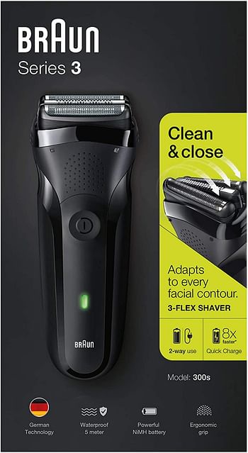 Braun Series 3 300s Rechargeable Electric Shaver for Men, Black