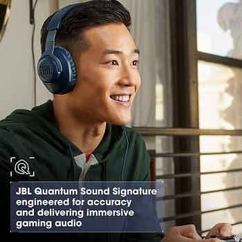 JBL QUANTUM100BLU Wired Over-Ear Gaming Headset with a Detachable Mic - Blue, Medium