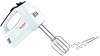 MOULINEX Quick Mix Hand Mixer, 300 Watts, White, Plastic/Stainless Steel HM310127