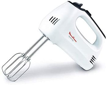 MOULINEX Quick Mix Hand Mixer, 300 Watts, White, Plastic/Stainless Steel HM310127