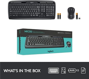 Logitech MK330 Wireless Keyboard and Mouse Combo for Windows, 2.4 GHz Wireless with Unifying USB-Receiver, Portable Mouse, Multimedia Keys, Long Battery Life, PC/Laptop, QWERTY US Layout - Black/1 Set