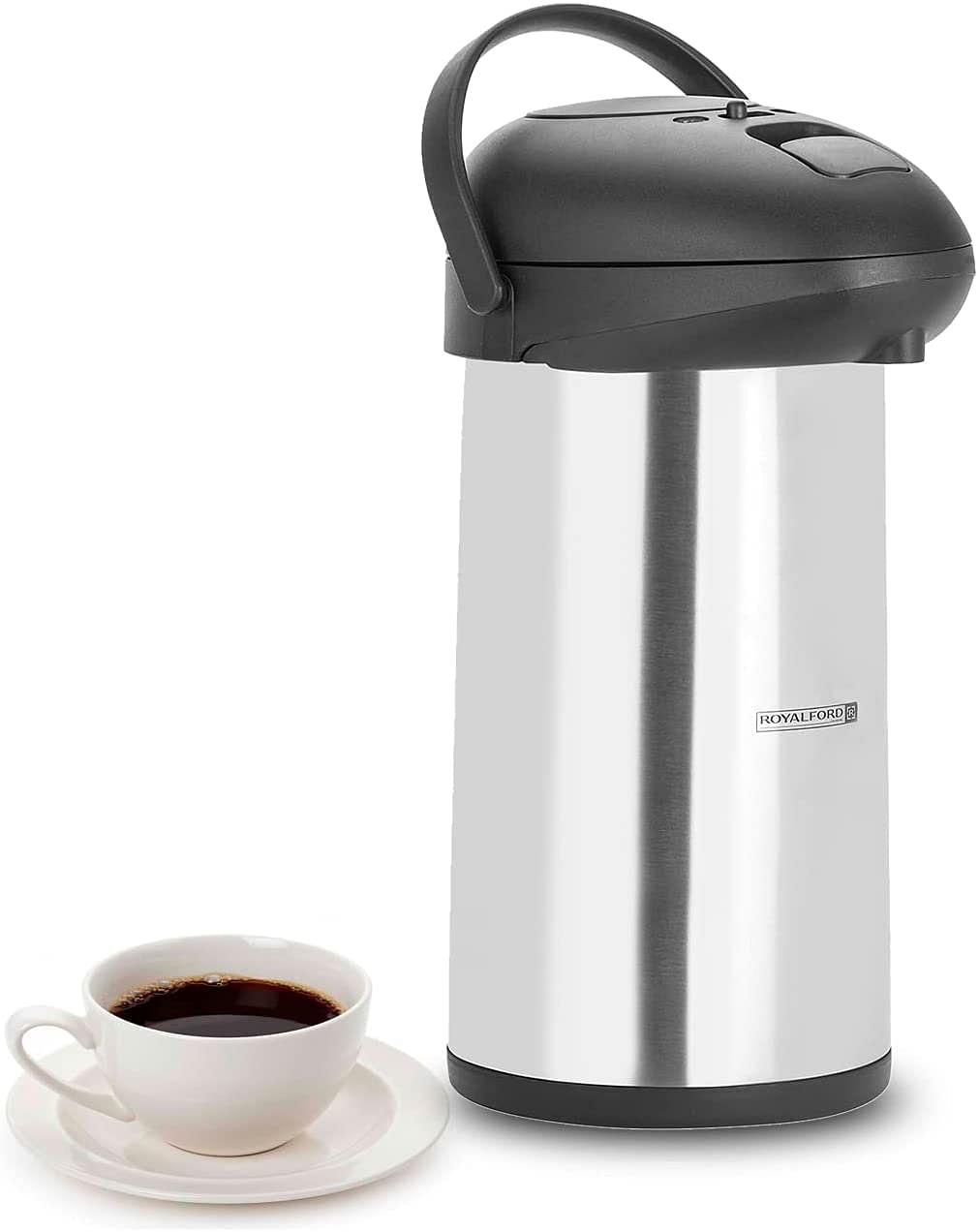 ROYALFORD Coffee/Tea VACUUM FLASK 3 liter RF8336 (Stainless Steel) - Black and Silver.