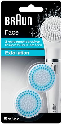 Braun Face 80-e Exfoliation Brush for cleaning pore deep, Pack of 2 replacement brushes, White, One Size