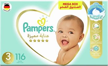 Pampers Premium Care Diapers, Size 3, 6-10 kg, The Softest Diaper and the Best Skin Protection, 232 Baby Diapers