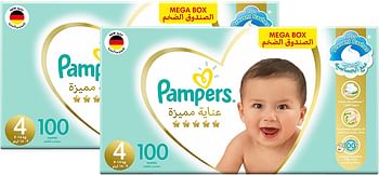 Pampers Premium Care Diapers, Size 4, 9-14 kg, The Softest Diaper and the Best Skin Protection, 200 Baby Diapers/Multi Color