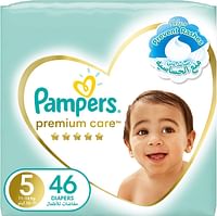 Pampers Premium Care Diapers, Size 5, 11-16 kg, The Softest Diaper and the Best Skin Protection, 46 Baby Diapers