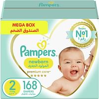 Pampers Premium Care, Size 2, Mini, 3-8 kg, Mega Box, 168 Diapers - Multi Color