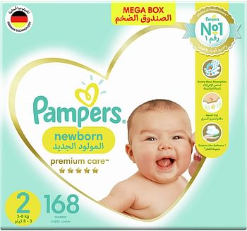 Pampers Premium Care, Size 2, Mini, 3-8 kg, Mega Box, 168 Diapers - Multi Color