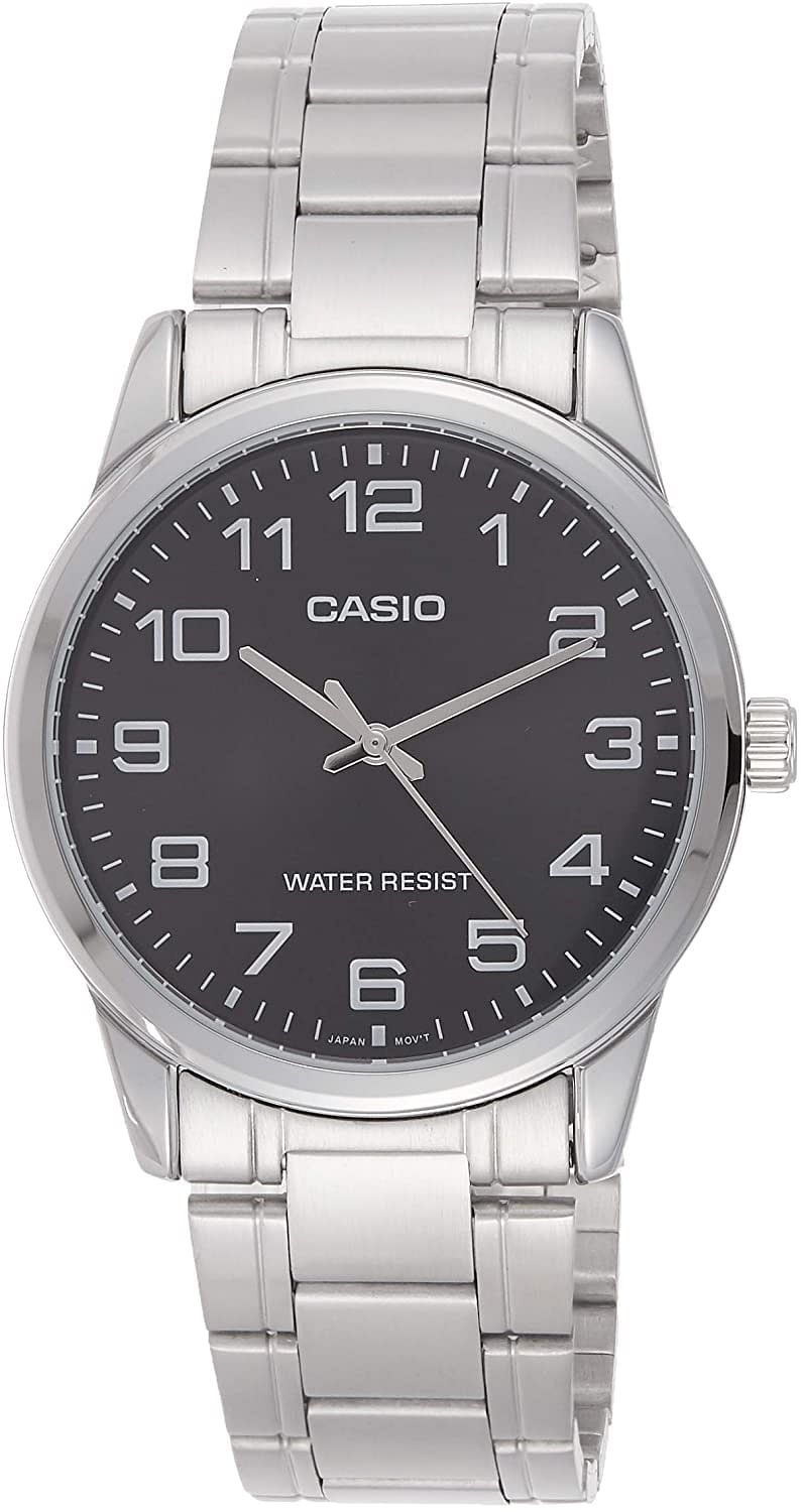 Casio Men's Black Dial Stainless Steel Band Watch - MTPV001D-1B