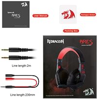 Redragon ARES H120 GAMING HEADSET Stereo 3.5mm Audio Jack Sensitive Microphone 1.8m Brush Finished Cable ARES H120