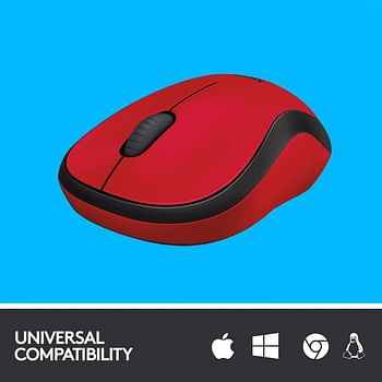 Logitech M220 Wireless Mouse, Silent Buttons, 2.4 GHz with USB Mini Receiver, 1000 DPI Optical Tracking, 18-Month Battery Life, Ambidextrous PC / Mac / Laptop - Red