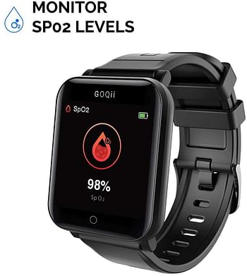 GOQii Smart Vital Fitness SpO2, body temperature and blood pressure smartwatch regular with 3 months personal Coaching, Black (Designed in California)