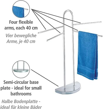 WENKO، حامل مناشف كوسينزا من الفولاذ المقاوم للصدأ، رف حمام قائم بمنزل، مجفف ومنظِّم ملابس متعدد الوظائف، ٣٣ × ٩٤ × ٤٨ سم ،  كروم