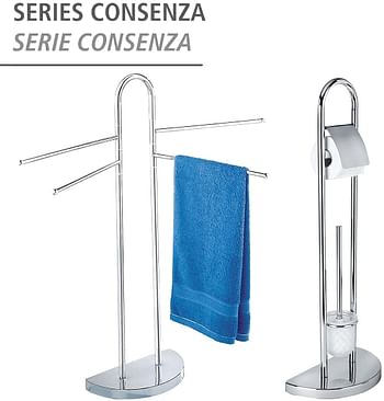 WENKO, Cosenza Towel Stand, Stainless Steel, Free Standing Home and Bathroom Rack, Multifunctional Clothes Dryer & Organizer, 33x93.5x48cm, Chrome