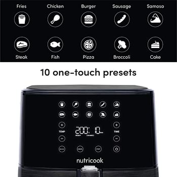 Nutricook Air Fryer 2, 1700 Watts, Digital Control Panel Display, 10 Preset Programs with built-in Preheat function, 5.5 liter Black, , AF205K