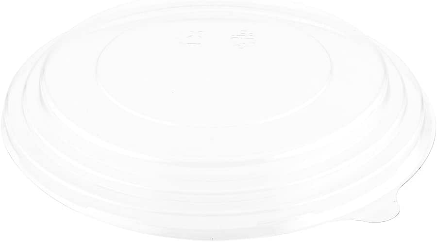 Clear Plastic Lid for Round Bio Salad Container - 25 oz - Disposable - 200ct Box - Restaurantware - Beige.