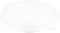 Clear Plastic Lid for Round Bio Salad Container - 25 oz - Disposable - 200ct Box - Restaurantware - Beige.