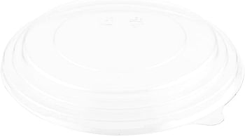 Clear Plastic Lid for Round Bio Salad Container - 25 oz - Disposable - 200ct Box - Restaurantware - Beige.