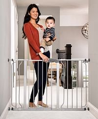 Regalo Easy Step 49-Inch Extra Wide Baby Gate, Includes 4-Inch and 12-Inch Extension Kit, 4 Pack of Pressure Mount Kit and 4 Pack of Wall Mount Kit, Platinum.