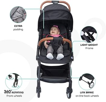 مون ريتزي خفيف الوزن للغاية/قابلة للطي / كابينة السفر (مناسبة للسفر الجوي) عربة الأطفال/عربة الأطفال/كرسي دفع مناسب لحديثي الولادة/الرضع/الأطفال (من الولادة إلى 3 سنوات) (0-18 كجم) - رمادي/ رمادي / مقاس واحد