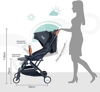 مون ريتزي خفيف الوزن للغاية/طي مدمج/كابينة سفر (مناسبة للسفر الجوي) عربة الأطفال/عربة الأطفال/كرسي دفع مناسب لحديثي الولادة/الرضع/الأطفال (من الولادة إلى 3 سنوات) (0-18 كجم) - أسود