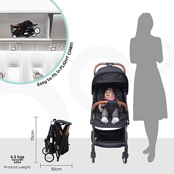 مون ريتزي خفيف الوزن للغاية/طي مدمج/كابينة سفر (مناسبة للسفر الجوي) عربة الأطفال/عربة الأطفال/كرسي دفع مناسب لحديثي الولادة/الرضع/الأطفال (من الولادة إلى 3 سنوات) (0-18 كجم) - أسود