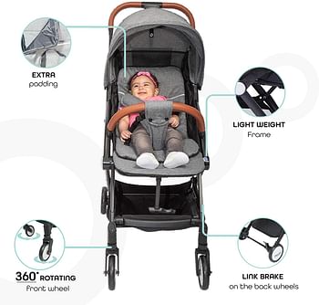 moon Ritzi Ultra light weight/Compact fold/ Travel Cabin (suitable for Air travel) Stroller/Pram/Push Chair suitable for newborn/infant/babies/kids (From birth to 3 Years)(0-18kg)-Black