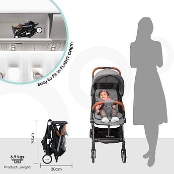 مون ريتزي خفيف الوزن للغاية/قابلة للطي / كابينة السفر (مناسبة للسفر الجوي) عربة الأطفال/عربة الأطفال/كرسي دفع مناسب لحديثي الولادة/الرضع/الأطفال (من الولادة إلى 3 سنوات) (0-18 كجم) - رمادي/ رمادي / مقاس واحد