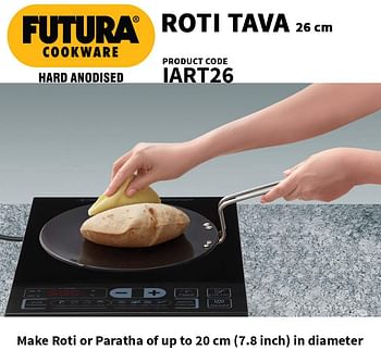 Hawkins Futura Hard Anodised Roti Tawa Induction Compatible Base, 26cm, 4.88mm Thick, Black