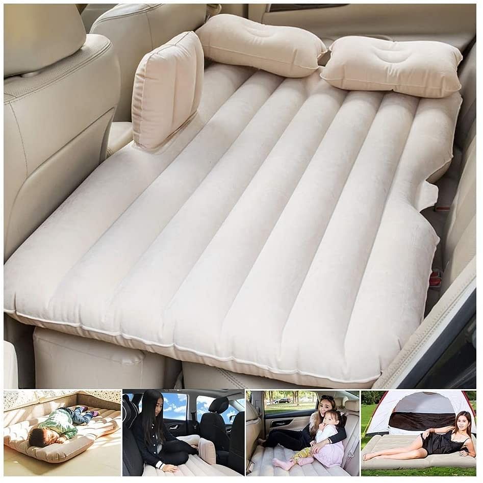 Car Travel Bed 138 * 85 * 45Cm SUV Air Mattresses Car Inflatable Travel Bed for Camping Children Rear Double Adjustable Sleeping Pad Airbed Seat Cover Cushion Flocking Cloth for Car SUV MVP with Pump, White