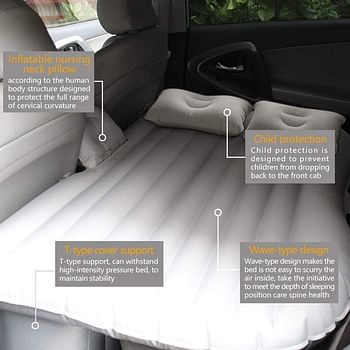 Car Travel Bed 138 * 85 * 45Cm SUV Air Mattresses Car Inflatable Travel Bed for Camping Children Rear Double Adjustable Sleeping Pad Airbed Seat Cover Cushion Flocking Cloth for Car SUV MVP with Pump, White