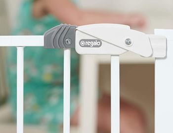 Regalo Easy Step Extra Wide Baby Gate with 6" and 4" Extension Kit, 4 Pack of Pressure Mounts Kit and 4 Pack of Wall Mount Kit, White, 12 Piece Set.