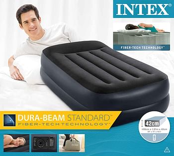 Intex Unisex Single Raised M/P Air Bed, Blue| Anthracite | 191L x 99W x 42T Cm.