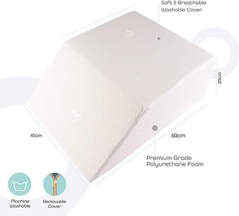 MOON Leg Elevation Pillow - Elevating Leg Rest to Reduce Swelling, Back Pain, Hip and Knee Pain - Ideal for Sleeping, Reading, Relaxing- Breathable and Washable Cover | 8in Height Wedge | 60 x 53 x 20 Cm | White.