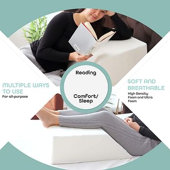 MOON Leg Elevation Pillow - Elevating Leg Rest to Reduce Swelling, Back Pain, Hip and Knee Pain - Ideal for Sleeping, Reading, Relaxing- Breathable and Washable Cover | 8in Height Wedge | 60 x 53 x 20 Cm | White.