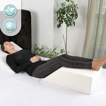 MOON Leg Elevation Pillow - Elevating Leg Rest to Reduce Swelling, Back Pain, Hip and Knee Pain - Ideal for Sleeping, Reading, Relaxing- Breathable and Washable Cover | 8in Height Wedge | 60 x 53 x 20 Cm | White.