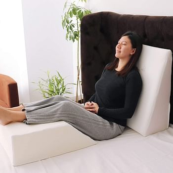 MOON Leg Elevation Pillow - Elevating Leg Rest to Reduce Swelling, Back Pain, Hip and Knee Pain - Ideal for Sleeping, Reading, Relaxing- Breathable and Washable Cover | 8in Height Wedge | 60 x 53 x 20 Cm | White.