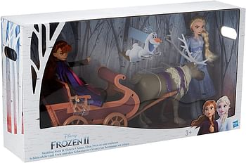 Disney Frozen Sledding Sven and Sisters Elsa and Anna Fashion Dolls With Sven Toy and Sled Inspired by Disney's Frozen 2 | Multicolor | One size.