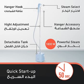 Panasonic Garment Steamer NI-GSE050ATH, 1800W, Lightweight Steamer Head, 2Stages Powerful Steam, Detachable Easy to Fill Water 2.0L Tank, 1Y White , One Size