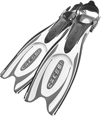 Cressi Adult Powerful Efficient Open Heel Scuba Diving Fins | Frog Plus: made in Italy | M-L (EU 41-44) | Black-White.