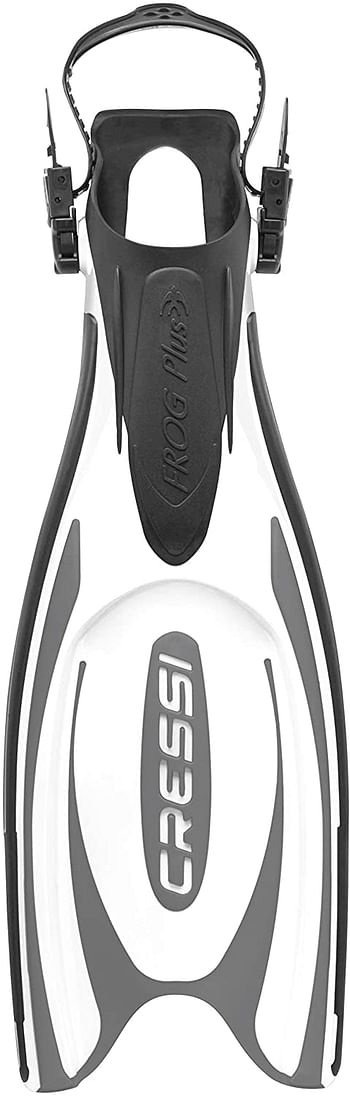 Cressi Adult Powerful Efficient Open Heel Scuba Diving Fins | Frog Plus: made in Italy | M-L (EU 41-44) | Black-White.