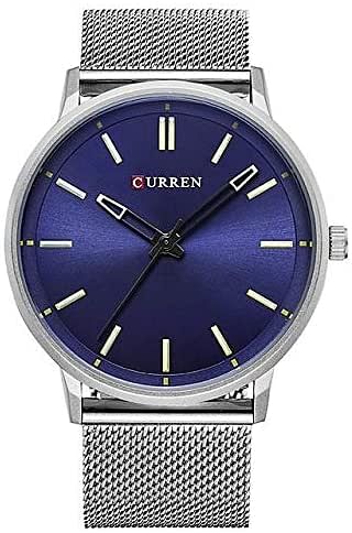 brand CURREN Watches Men Steel Mesh strap Quartz-watch Ultra Thin Dial Clock Men 8233 -Silver , One Size