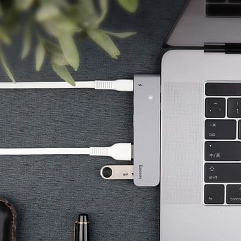 Baseus Aluminum Type C to USB 3.0, 4K HDMI and Thunderbolt Type-C Adapter HUB for MacBook Pro 2016/2017/2018 features Dual USB-C Splitter to HDMI, Thunderbolt Dual and Double USB 3.0