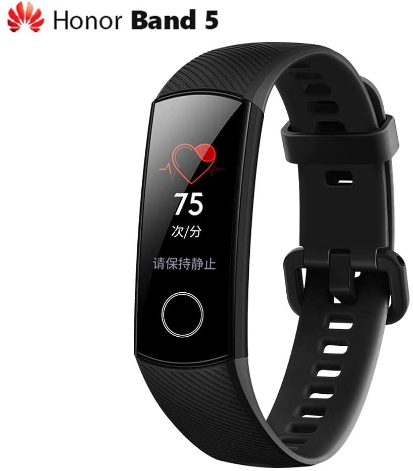 Honor Band 5 Smart Wristband 0.95'' Color AMOLED Screen Blood Oxygen Fitness Tracker 50M Waterproof Bracelet Pedometer Swim Stroke Monitor Heart Rate Sleep Nap Bluetooth Smart Watch iOS Android/Black/One Size