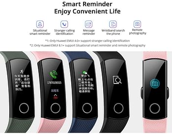 Honor Band 5 Smart Wristband 0.95'' Color AMOLED Screen Blood Oxygen Fitness Tracker 50M Waterproof Bracelet Pedometer Swim Stroke Monitor Heart Rate Sleep Nap Bluetooth Smart Watch iOS Android/Black/One Size